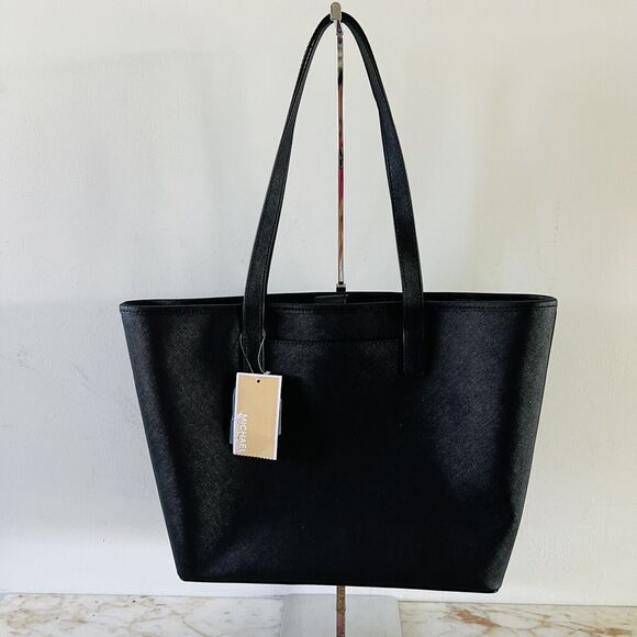 MICHAEL KORS Solid Black Leather Micro Stud Center Stripe Small Travel Tote Bag - Picture 3 of 7